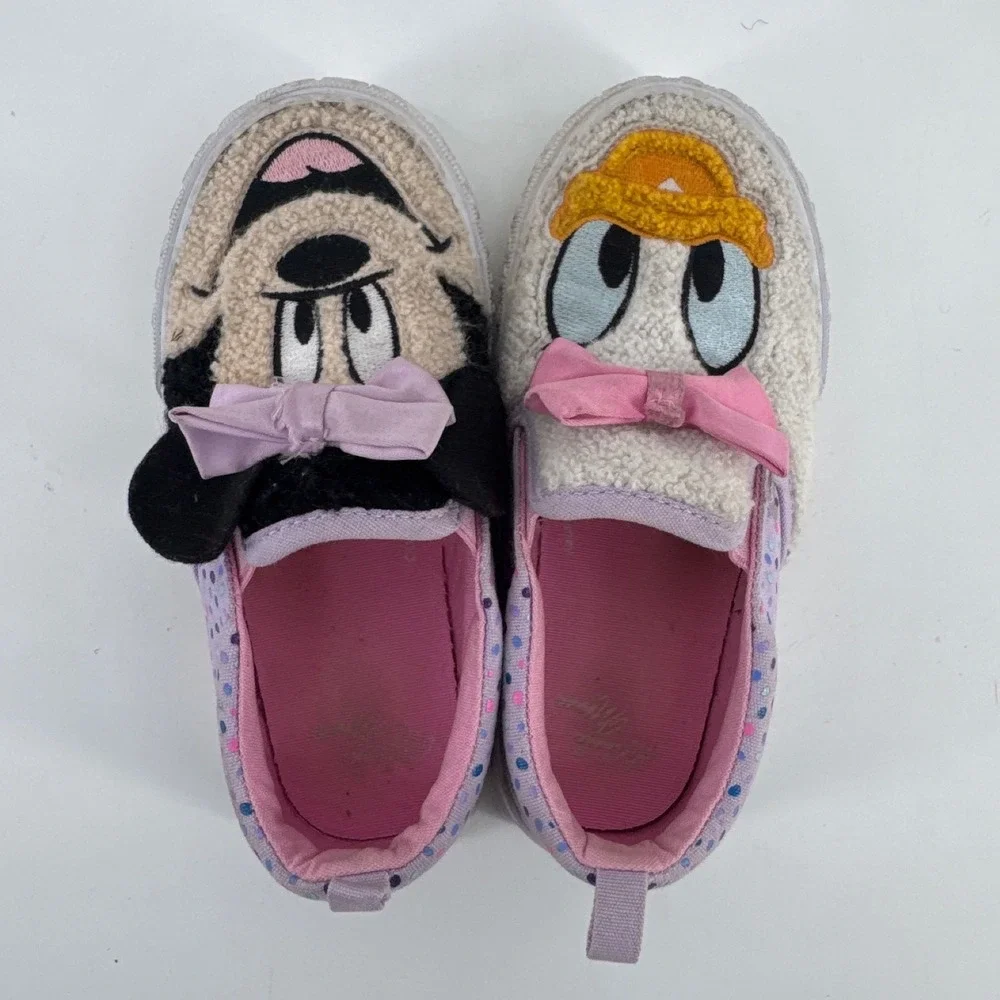 Disney Minnie Mouse Daisy Duck Kids Slip On Sneakers Size 10 Purple Polka Dot